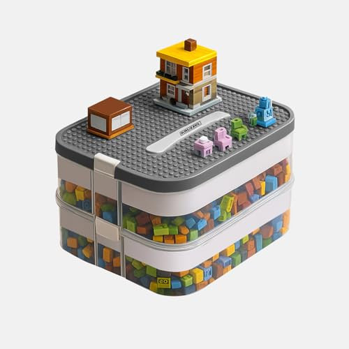 KRUZZEL 2-stöckige Aufbewahrungsbox für Bausteine 15L – Stapelbarer Spielzeug-Organizer mit Trennwänden & Deckel