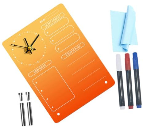 OUNONA 1 Satz Planungstafel mit Uhr für Schreibtisch Transparentes Memo Board Abwischbar für Tagesplanung und Aufgabenverwaltung Design für Büro und Zuhause