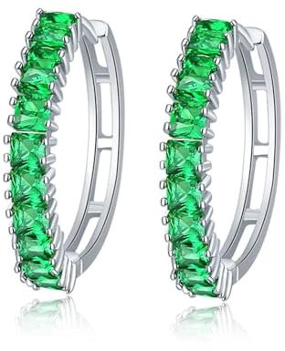 Womens Hoop Earrings, Cubic Zirconia Hoop Earrings Green Eternity Huggie for Wife Engagement Jewelry Fashion