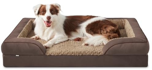 JOEJOY Orthopädisches Hundebett Mittelgroße Hunde,89x64x17cm, Memory Foam Hundekorb Waschbar und Wasserdicht, Eierkarton-Schaum Hundebett Orthopädisch, Abnehmbar Hundebett mit Hohem Rand, Dunkelbraun
