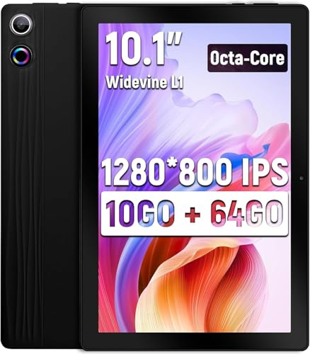Laptok 10 Inch Tablet Android 14, 10GB RAM 64GB ROM 1TB TF, Octa-Core 2.0GHz Processor, 5G+2.4G WiFi 6, 8+5MP Dual Camera, 5000mAh Battery, Newest Tablets with Widevine L1 Black
