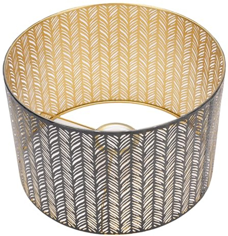 SIXRUN Pantalla de Lámpara de Metal con Diseño de Hoja Hueca, Negro y Dorado, Hierro, 25 cm de Diámetro, 16 cm de Altura, Compatible con E27 y E14