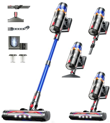 Aspiradora inalámbrica, mejorada 600 W 50 KPA 70 minutos Aspiradora inalámbrica con visualización no empotrado e inteligente, aspiradora inalámbrica antienredos, aspiradoras para el hogar/pelo de