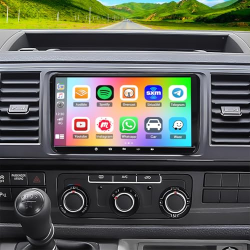 Android 14 Double Din Car Stereo Upgrade for VW Transporter T6 2016-2019 | CarPlay Wireless Android Auto 9 Inch HD Touch Screen Car Radio Head Unit GPS Sat Nav WiFi FM RDS Bluetooth SWC Backup Camera