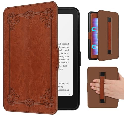 FINTIE Case for All-New 7 Kindle Paperwhite (12th Generation | 2024) and Kindle Colorsoft - Lightweight Slim Shell Cover with Hand Strap Auto Sleep/Wake, Brown