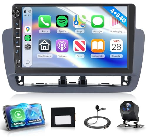 Rimoody 4G+64G Autoradio Android für Seat Ibiza 2012-2015 9 Zoll IN-Cell Radio mit Wireless Carplay Android Auto Navi GPS Mirror Link Bluetooth FM/RDS/EQ WiFi Lenkradsteuerung Rückfahrkamera