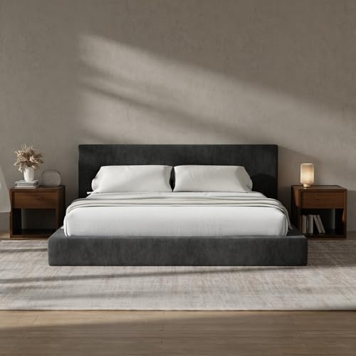 Recci Cloud Platform Bed Frame with Upholstered Headboard, 5 Inch Soft Foam Padded Cushion, No Box Spring, Easy Assembly (Charcoal Black, King (U.K. Standard))