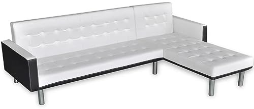 XHNIFBN Schlafsofa L-Form Kunstleder Weiß 218x155x69 cm Modernes Ecksofa mit Bettfunktion für Gästezimmer Wohnzimmer Büro und kleine Räume