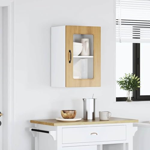 ATOMSTACK MAKER Küchen-Hängeschrank mit Glasfront, 40 x 31 x 60 cm, Artisan-Eiche, Holzwerkstoff & Sicherheits-Wandhalterung, 50 kg Tragkraft, für Küche, Wohnzimmer & Flur