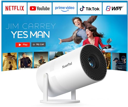 [Compatible with Netflix & Electric Focus] XuanPad Mini Snow White Smart Projector 4K Support, WiFi & Bluetooth, Auto Keystone Correction, 210° Adjustable Stand, Dustproof – Home Projector for Bedroom