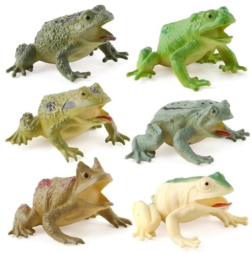 Xoeryoy Froschspielzeug, 6-teiliges Kunststoff-Frösche-Set, realistisches, quietschendes Lernspielzeug für frühes Lernen, Sandkasten und Dekoration; 1