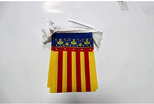 AZ FLAG Guirnalda 6 Metros 20 Banderas de La Comunidad Valenciana 21x15 cm, Bandera Valenciana 15 x 21 Cm, Banderines Valencianos