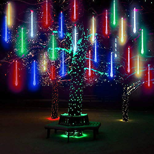LED Meteor Regen Lichter Außen Lichterkett,DINOWIN Solar wasserdichte 30cm 10Tube 360LEDs, kaskadierende Lichter für Feiertags-Party-Hochzeits-Weihnachtsbaum-Patio-Dekoration (Mehrfarbig)