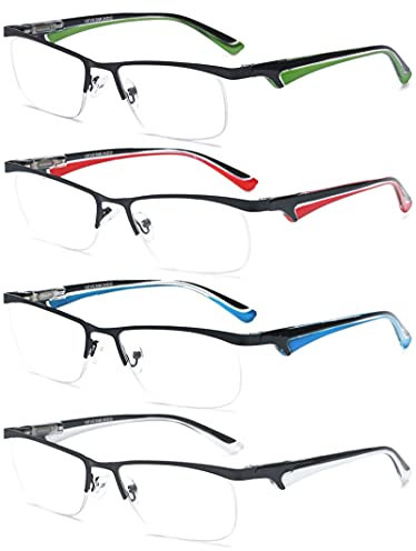 VEVESMUNDO Herren Metall Lesebrillen Halbrand Sportlich Design Hochwertige Computerbrille Halbrahmen Lesehilfen Brillen +1.0 +1.5 +2.0 +2.5 +3.0 +4.0 (+1.0, 4 Farben(Weiß+Rot+Blau+Grün))