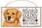 GOLDEN RETRIEVER - Haustierschild mit Spruch und realistischer Grafik. Als Tür, Torschild, Wanddekoration geeignet. Warnschild, Holztafel, Hausschild.