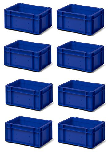 1a-TopStore 8 Stk. Transport-Stapelkasten TK314-0, blau, 300x200x145 mm (LxBxH), aus PP, Volumen: 5.5 Liter, Traglast: 25 kg, lebensmittelecht, made in Germany, Industriequalität