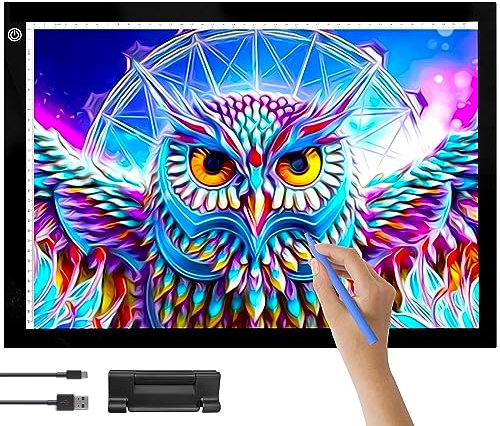 Crafts&Co® Tablette Lumineuse A3 | Lightpad Dimmable A3 | Accessoires Diamond Painting | Planche à Dessin LED avec USB | Lightpad 470x345 mm | Table Lumineuse, Planche de Dessin Lumineuse, Pad LED