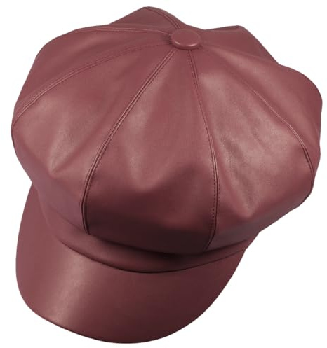 KYEYGWO Red Leather Newsboy Cap Baker Boy Hats Beret Hats for Women