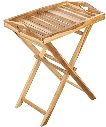 PrimeMatik - Bandeja con Patas Plegables 60 x 70 x 40 cm para Exterior de Madera de Teca certificada