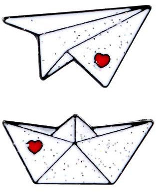 Miniblings 2er Set Papierschiff Papierflieger Brosche Pin Flieger Boot Origami Weiß Herz emailliert Schiff Meer Flugzeug Maritim Schule Einschulung - Handmade Modeschmuck I Anstecknadel Button Pins