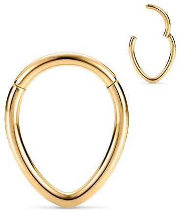 16G Hinged Tear Drop Nasenring Gold Septum Clicker Ring Daith Ohrringe Chirurgischer Stahl Daith Turm Tragus Piercing Schmuck Kleiner Creolenring