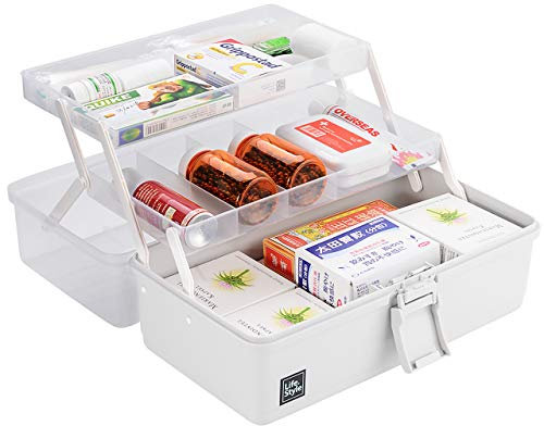 Craft Caddy Box,Plastic Medicine Storage Box,Portable 3-Layer Folding First Aid Box,Ideal Storage for Art Materials, Paints, Craft supplies,Sewing, etc.