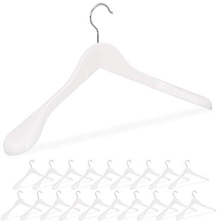 Relaxdays 20 x Anzug Kleiderbügel im Set, breite Schulter, 360° drehbarer Haken, Kostüm, Jacken, Holzkleiderbügel, weiß