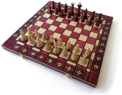 LEDELIRANT Schachspiel 40 x 40 cm aus Holz – faltbares Schachbrett Premium mit Koffer – gewichtete Filzstücke – hochwertiges Handwerks-Set