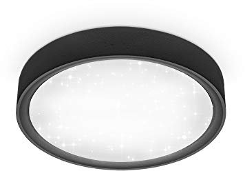 B.K.Licht - LED Deckenlampe mit Sternenhimmel, neutralweiße Lichtfarbe, 12 Watt, 1200 Lumen, Deckenleuchte, LED Lampe, Wohnzimmerlampe, Schlafzimmerlampe, Küchenlampe, 25x5,2 cm, Matt-Schwarz
