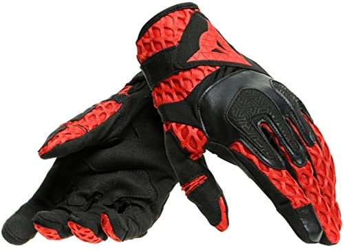 Dainese Air-Maze Unisex Gloves, Motorradhandschuhe Sommer Textil, für Damen und Herren, Schwarz/Rot, M