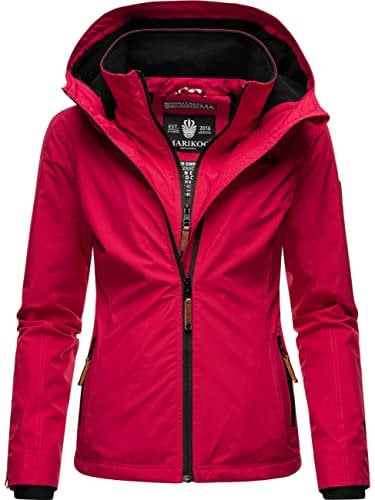 MARIKOO leicht gefütterte Damen Übergangsjacke Kurze Sommerjacke mit kuscheligem Fleece-Innenfutter und großer Kapuze Erdbeere Fuchsia Gr. XS