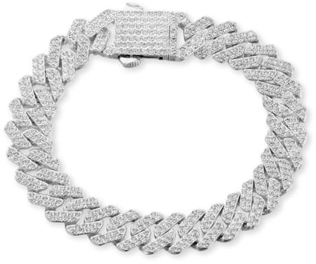 Halukakah Platin Plattiert Kubanischer Diamant Gliederarmband Für Männer - Über 300 Labor Diamanten Handset - Breite 12mm Länge 20cm - Mit Geschenkbox