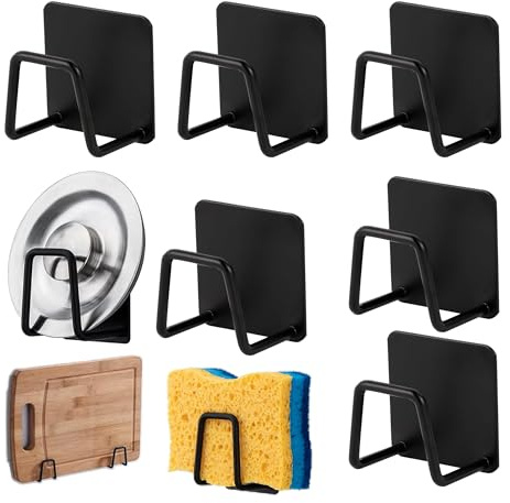 6 PZS Soporte para Estropajos Autoadhesivo Soporte de Esponja de Cocina | Porta Estropajos de Acero Inoxidable Gancho Adhesivo Organizador,Soporte Esponja Fregadero,para Fregadero Accesorios