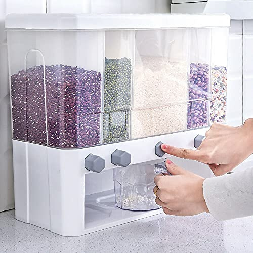 Dispensador de cereales, 5 rejillas, dispensador de cereales, 10 litros, dispensador de alimentos secos, dispensador de alimentos, latas para cereales, aperitivos, nueces y accesorios para hornear