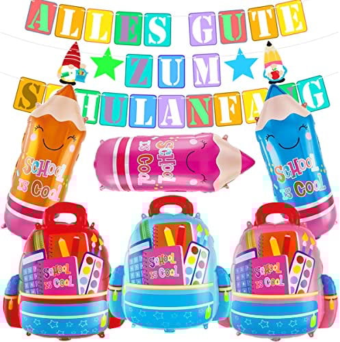 MEZHEN Folienballon Alles Gute Zum Schulanfang Banner Einschulung Deko Schulanfang Luftballons Schuleinführung Ballons Schulstart Junge Mädchen 1. Schultag Schulanfang Party Dekorationen
