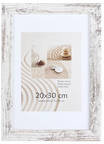 KM Foto Bilderrahmen Holz Plexi Acryl Rahmen quadratisch Collage Wanddeko Poster S215: Farbe: Shabby-Weiß | Format: 20x30