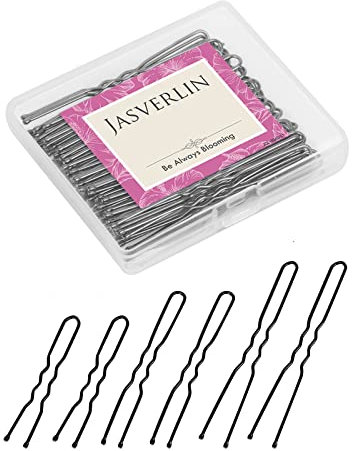 JASVERLIN U-förmige Haarnadeln schwarz sortierte Größe, kleine lange U Bobby Pin für Bun Bunheads Hochzeit Frisuren Updo Zubehör Frauen Mädchen 150pcs
