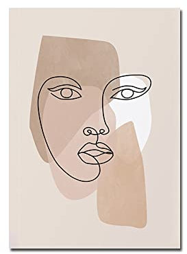Abstrait Beige Femme Visage Ligne Murale Art Toile tableau Peinture Boho Plante Affiche Imprimer Nordique Murale Tableaux Salon Chambre Decoration À La Maison 50x70cm Sans Cadre