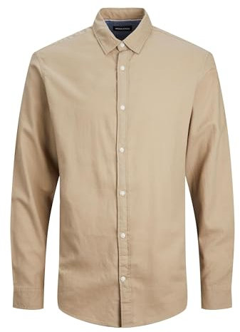 JACK & JONES Jjegingham Twill Shirt L/S Noos Chemise, Crockery/Detail:/Solid/Slim Fit, m Hommes
