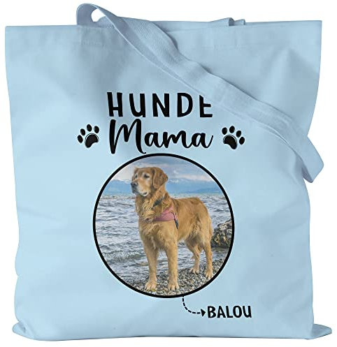Kiddle-Design Hundemama Tasche Blau Personalisiert Foto Geschenk Hundebesitzer Hundeliebhaber Hundehalter Frau Dog Mom Hundefreund Haustier Jutebeutel