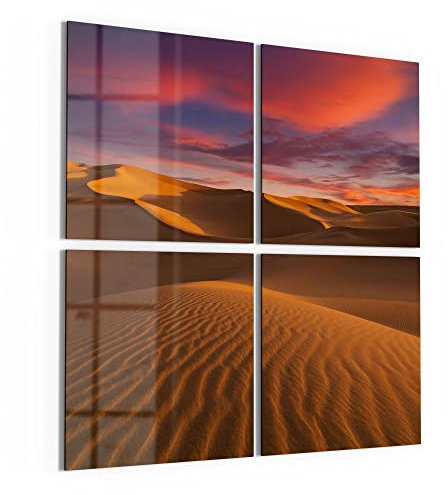 DEQORI Glasbilder Acrylglas | Motiv Sandwüste bei Dämmerung | quadratisch 4-teilig 100x100 cm | große XXL Deko | Wandbilder für Wohnzimmer, Schlafzimmer, Flur & Küche | moderne Wanddeko