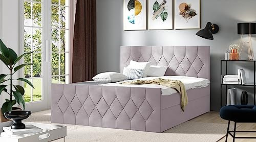 Generisch Bett mit Fußteil KERA LUX Doppelbett Bettkästen Matratze H3 Polsterbett Topper (Rose - Amor 4308, 180x200)