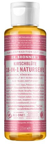 Dr. Bronners | 18-IN-1 Naturseife Cherry Blossom | Organic Flüssigseife | Kirschblüte | Duschgel, Handseife, Shampoo und vieles mehr | Mit Bio Kokos-, Oliven- und Jojobaöl | 120 ml