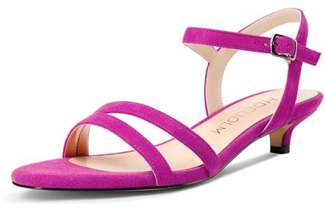 HDEUOLM Donna Basso Gattini Tacco Heel Aperte sulla Punta Sandali Cinturino alla Caviglia Slingback Fibbia da Matrimonio Feste Dress Estate 3 CM Heels Fucsia 37 EU