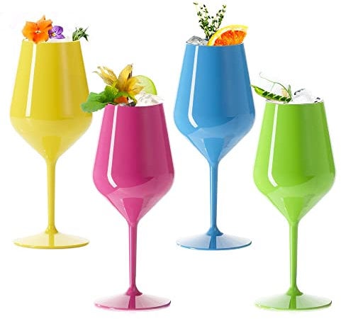 Doimoflair Bicchieri da vino in plastica, infrangibili, in plastica, da cocktail, colorati, set da 4 pezzi