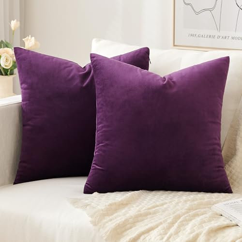 Slozzi 2er Set Samt Kissenbezüge Haushalt Dekokissen Dekorative Kissenhülle Weich Sofakissen für Sofa Schlafzimmer Wohnzimmer 50x50 cm Lila