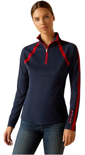 ARIAT Damen Sunstopper 2.0 1/4 Zip Baselayer, Marineblau/rot, XX-Large