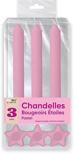 BOUGIES CHANDELLES X 3 SUPPORTS ETOILE ROSE