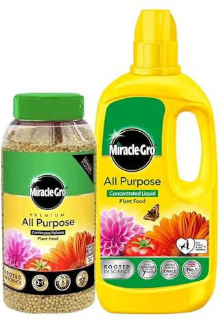 Miracle Grow Plant Food Fertiliser - 900g Slow Release 6 Month Plant Feed Granules & 800ml Concentrated Liquid Food. All Purpose Garden Fertilizer for Outdoor & Indoor House Plants with Topline Card