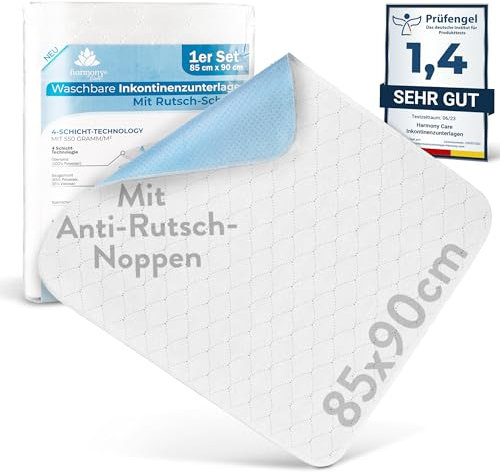 Harmony Care® Inkontinenzunterlage waschbar 85x90 cm [mit Anti-Rutsch-Noppen] - 2X rutschfeste Inkontinenzauflage - atmungsaktive Inkontinenz Bettunterlage